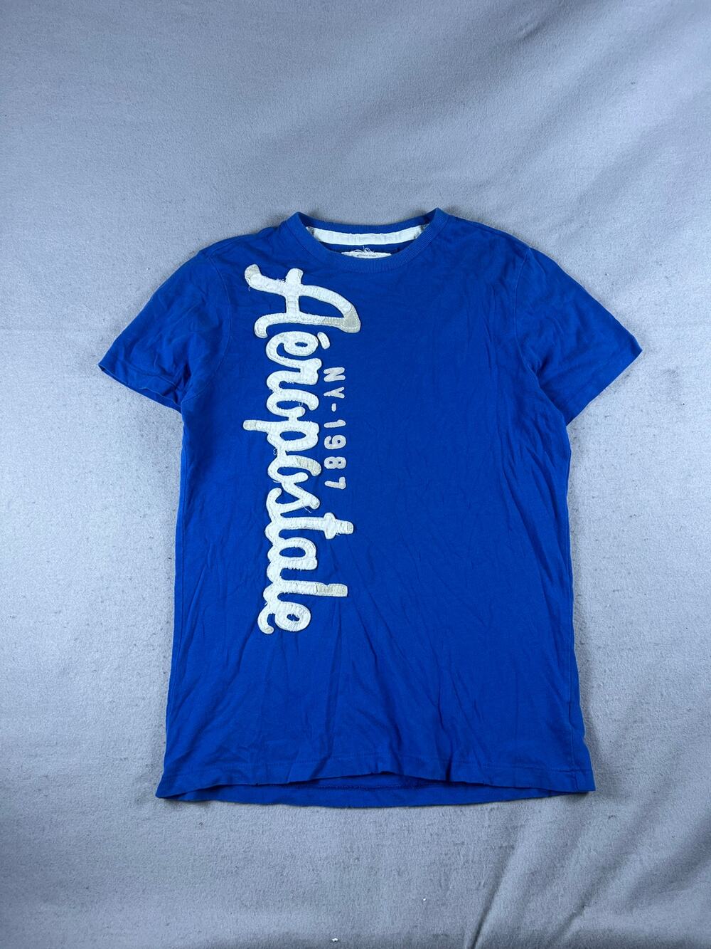 Aeropostale T-Shirt Mens M Blue Short Sleeve Applique Spellout Graphic Classic